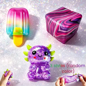 3-Piece Stress Relief Sensory Toy Set, Ice Pop, Vortex Cube, Dinosaur Squeeze Toy, Solid Stress Relief Toy for Kids and Adults
