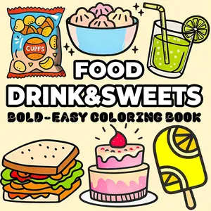 1pc Food Drink & Sweets Coloring Book, Cute Bold & Easy Food Themed Coloring Pages, Stress Relief Coloring Book for Adults