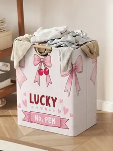 Bow Print Open Storage Bin, Foldable Storage Laundry Basket & Bag with Handles, Home Bathroom Foldable Laundry Hamper for Dirty Clothes Storage