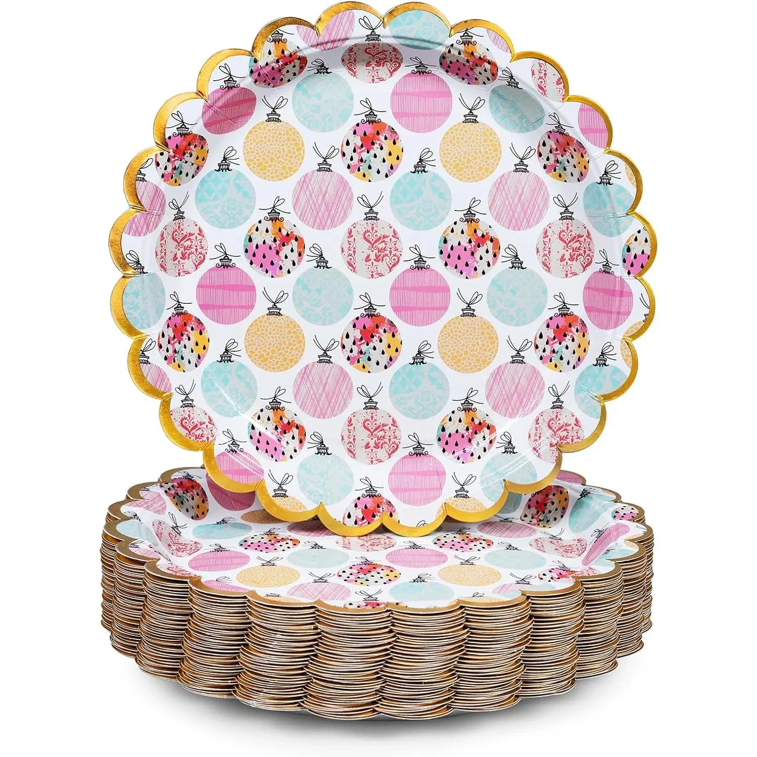 Christmas Paper Plates, 50-Count Disposable Christmas Dinner Plates, Scalloped , Party Supplies