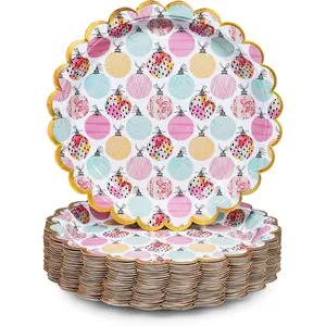 Christmas Paper Plates, 50-Count Disposable Christmas Dinner Plates, Scalloped , Party Supplies