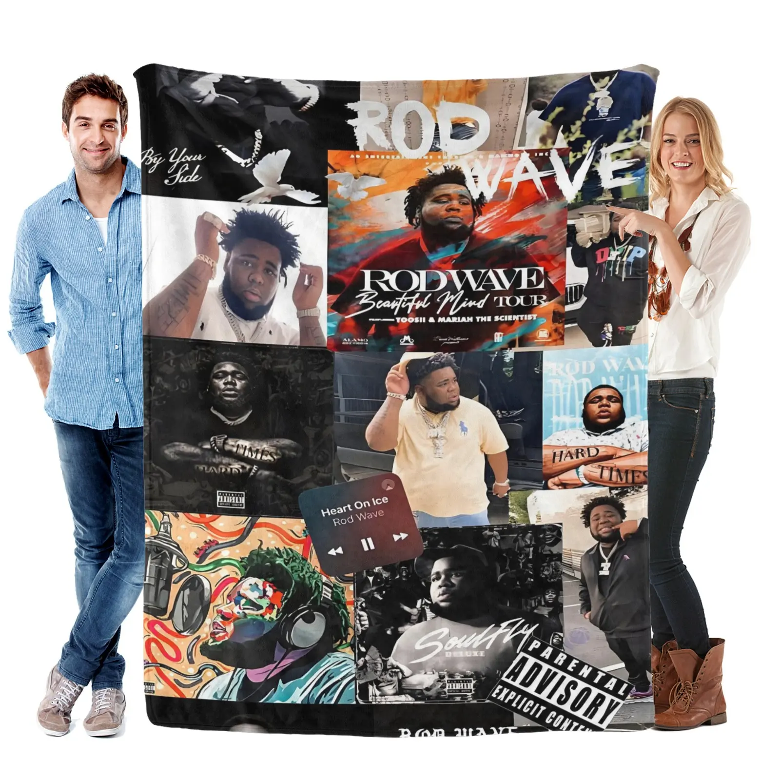 Rod Wave Stain Guard Luxury Polyester Blanket - Cozy Blanket, Soft Bedding Throw, Decorative Design, Wrinkle Resistant, Music Art Fandom Statement Piece, All-Season Relaxing Room Accent