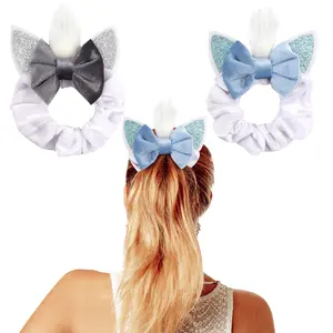 Styla Hair Sparkle Cat Ear Scrunchie Set / Great for Kids or Adults / Add Sparkles & Fun to Your Look! 2 Pack, Blue Grey - scrunchie business
