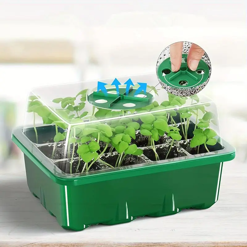 Seed Germination Kit, 5 Counts/set Seed Germination Tray with Humidity Dome & Adjustable Vent, Seedling Starter Tray Kit for Indoor & Outdoor, Plant Growing Set, Planting Kit