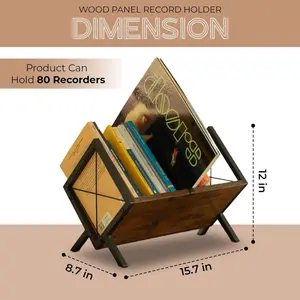 Vinyl Record Holder, 80-100 LP Vinyl Record Storage Rack, Wooden & Metal Album Storage Rack Set - For Albums, Books, Magazines & Office Storage Organiser Decor