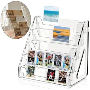 5-Tier Clear Acrylic Card Display Stand – Desktop Holder for Graded Sports Cards (Football, Baseball, Basketball), Postcards & Stickers