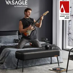 VASAGLE EKHO Collection - Bench for Entryway Bedroom, Synthetic Leather with Stitching, Ottoman Bench with Steel Legs, Living Room, Mid-Century Modern, Loads 660 lb