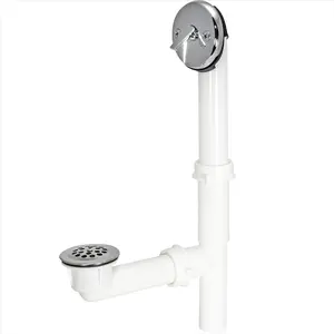 1-1/2 Inch Trip-Lever Bath Tub Drain Kit, 2-Hole Overflow Plate with Plastic Strainer
