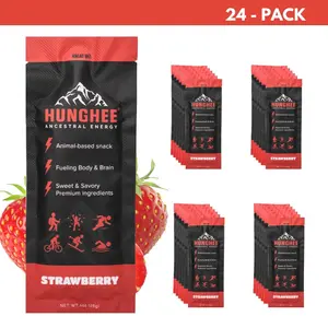 Hunghee Energy Strawberry 24-PACK - Organic Grass-Fed Ghee Packets Raw Honey Strawberries & Sea Salt Healthy Snack