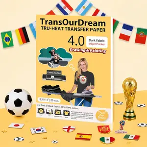 TransOurDream Dark 4.0 Heat Transfer Paper, 25 Sheets (8.5x11), DIY Iron-On Transfers for T-Shirts, Dark Fabrics, Inkjet Printers & Infusible Ink Markers