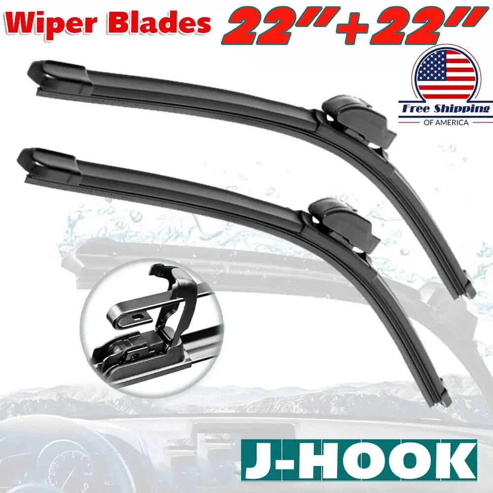 22" Vehicle Wipers (2-Pack) - J-Hook Bracketless, Jointless, OEM Quality Automotive Windshield Wiper Replacement Parts