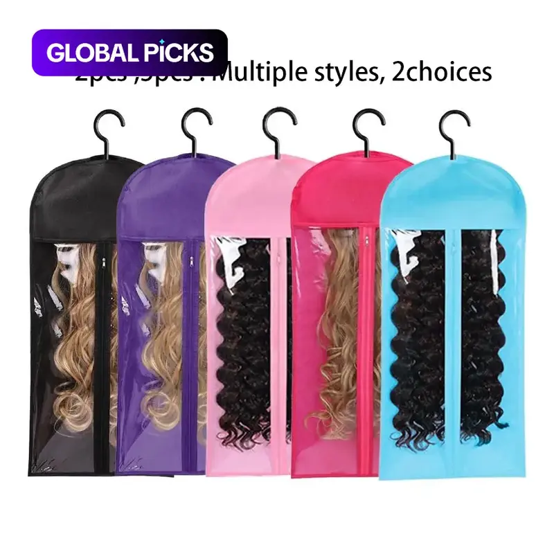 2/5 Counts Transparent Dustproof Design Wig Storage Bags with Hooks and Zipper, Hair Extension Holder and Wig Hanger Bags for Multiple Wigs, Wig Accessories for Salon and Home Use #GLOBAL PICKS