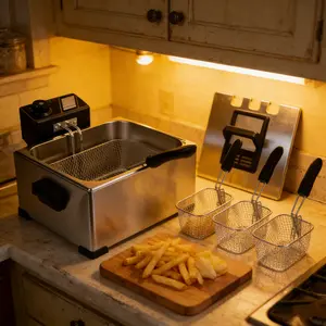 3PCS Family Commercial Stainless Steel Electric Deep Fryer with Viewing Window 5L Large Capacity 1400W 110V Triple Fryer Baskets for Home Kitchen Restaurant Fried Chicken French Fries Donuts - Countertop Oil Frying Machine