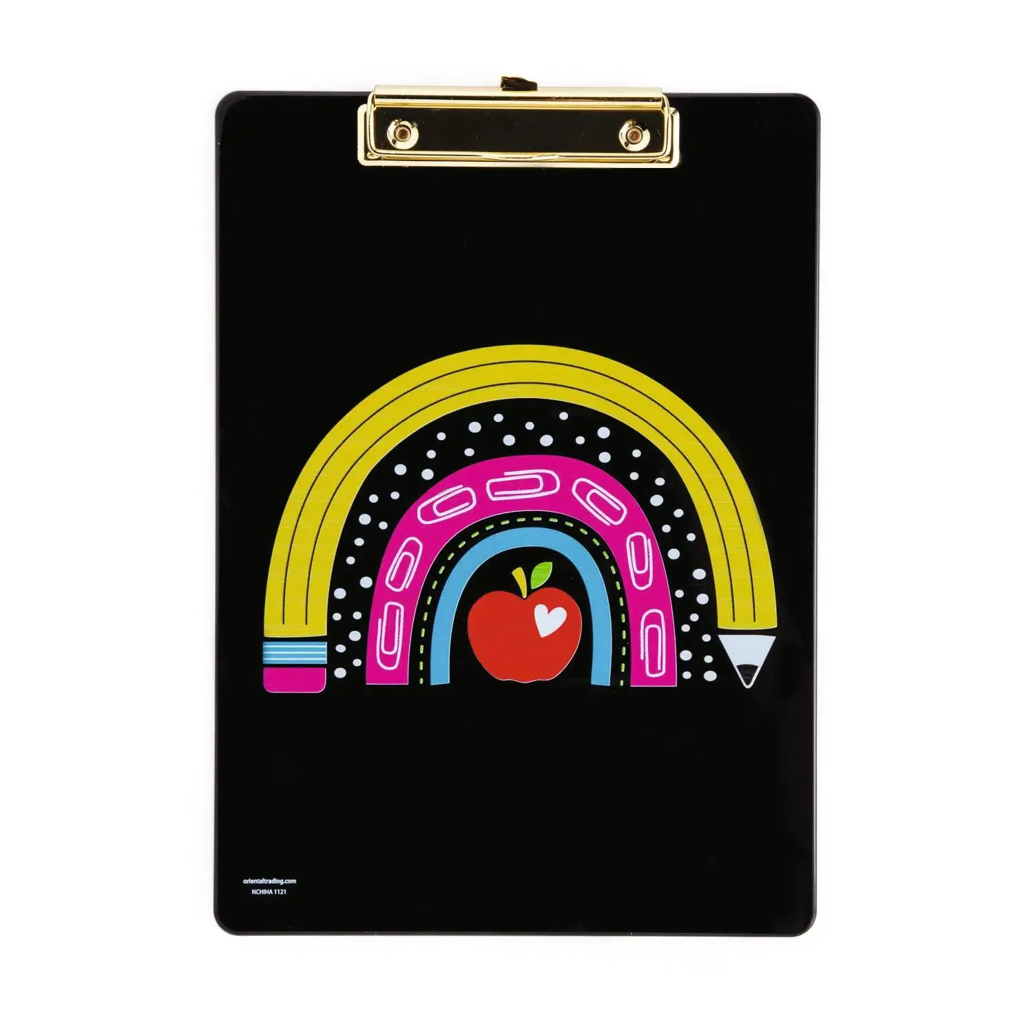 Oriental Trading Teacher Clipboard with Rainbow Design, Document Hold Accessory, Durable Plastic Board for Office and School Supplies