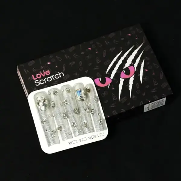 Love Scratch Clear Extra Long Diamond Handmade Press-on Nails