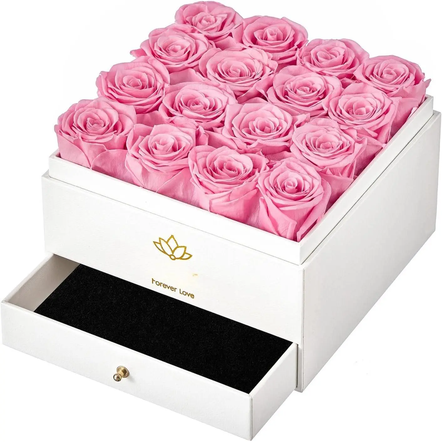 Forever  Preserved Roses Real Roses That Last Over a Year Rose Box Gifts for Her Mothers Day Valentines Day Christmas (Square White Box with Drawer, 16  Roses)