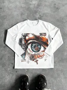 Men's Slim Fit Long Sleeve Graphic T-Shirt, Casual Street Style, All Seasons Wear, Unisex Youth Fashion, Trend