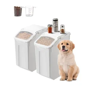 VEVOR Rice Storage Container,  4.5Gallon/20L x2 Capacity Large Dog Food Dispenser Bin, Kitchen Ingredient Grain Cereal Flour Bin, Pet food Containers with Wheels, 2 Measuring Cups, Airtight Lid, 2 Pack