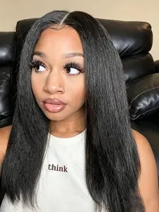18 Inch Kinky Straight Wig for Women, Synthetic Hair Wigs, Soft & Fluffy Yaki Wig, Heat Resistant Fiber, Easy to Use