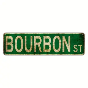 1pc, Metal Bourbon St Street Tin Sign (4''x16''/10cm*40cm), Vintage Plaque Decor Wall Art, Wall Decor, Room Decor, Home Decor, Restaurant Decor, Bar Decor, Cafe Decor, Garage Decor, Water-proof, Dust-proof