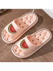 Summer Creative Watermelon Print Slippers Unisex Non-slip Slippers For Bathroom Shower Lightweight Soft Sole Flip Flops For Outdoor Beach Vacation Casual Versatile Couple Sandals Daily Wear Women's clo