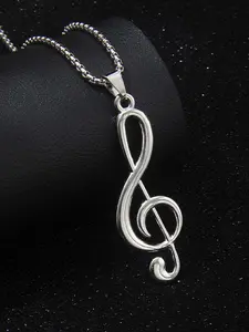 1 Piece of Hip-hop Rock Exaggerated Note Stainless Steel Non Fading Necklace for Men and Women, Simple and Trendy Street Style Party Versatile Long Necklace, Non Tarnish Necklace