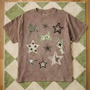 Stars and Cat Baby Tee – Retro Y2K Cute Aesthetic Style