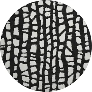 HomeRoots 663344 8 ft. Black & Ivory Cobblestone Washable Round Shaped Dual-Colored Full-Sized No-Slip Area Rug with UV Protection, Dual-Colored Area Rugs, Full-Sized Area Rugs