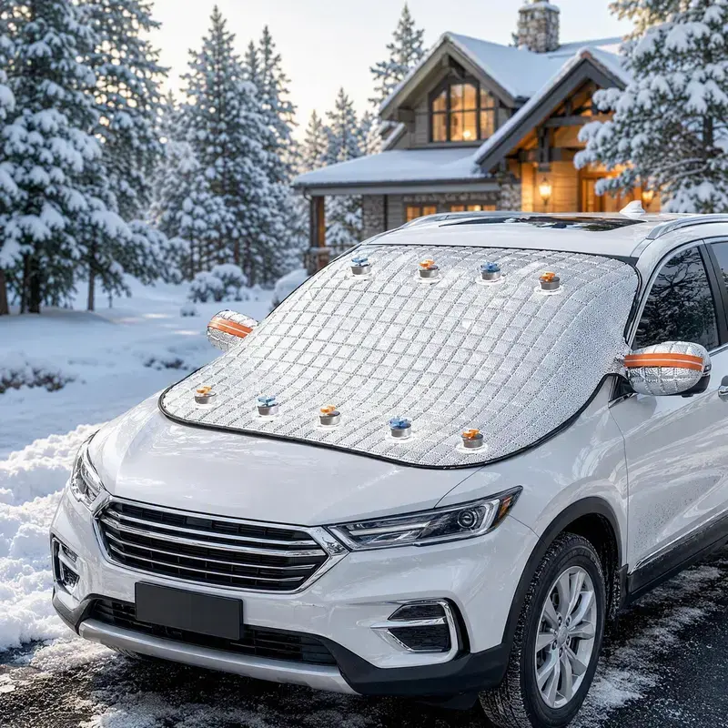 Thick Quilted Car WindshieldSnow & Frost Cover,All-Season Waterproof IceSun Shield With MirrorSleeves, Windproof SuctionCup Fixing, Anti-Dust UVProtection For Sedans SUVsTrucks, Skip Daily Morning IceScraping