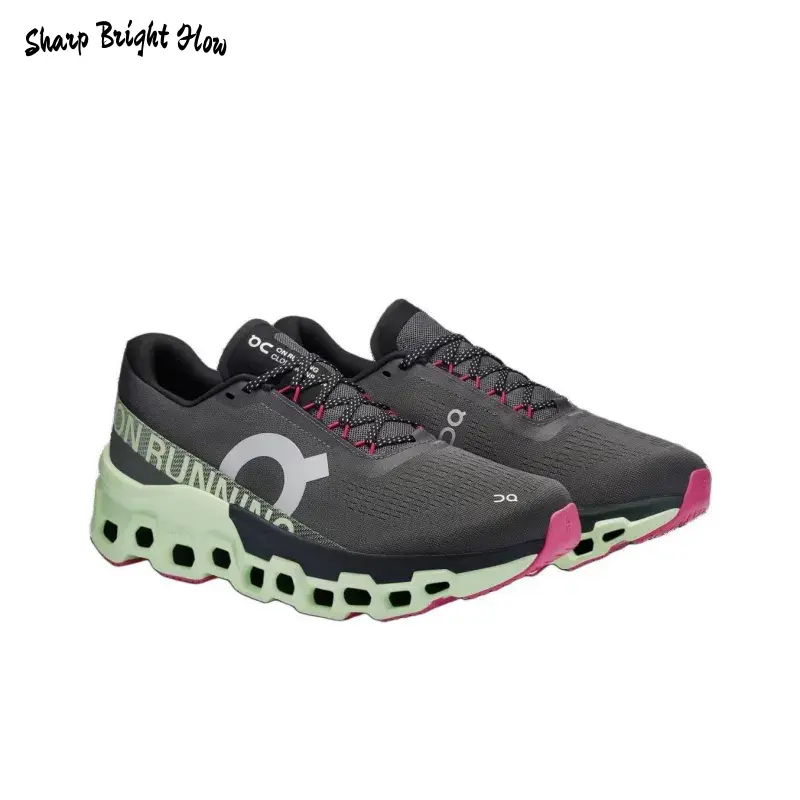 Lightweight Cushioned Running Shoes – Dark Gray with Mint Green & Pink Accents, Breathable Mesh Upper & Hollow-Out Sole for Gym, Commute & Light Runs