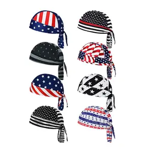 3/4/8 Pcs Do Rags Skull Caps for Men Fashion Sweat Wicking Helmet Liner Beanie Breathable Motorcycle Cycling Sports Cap Baseball Accessories American Flag headbands