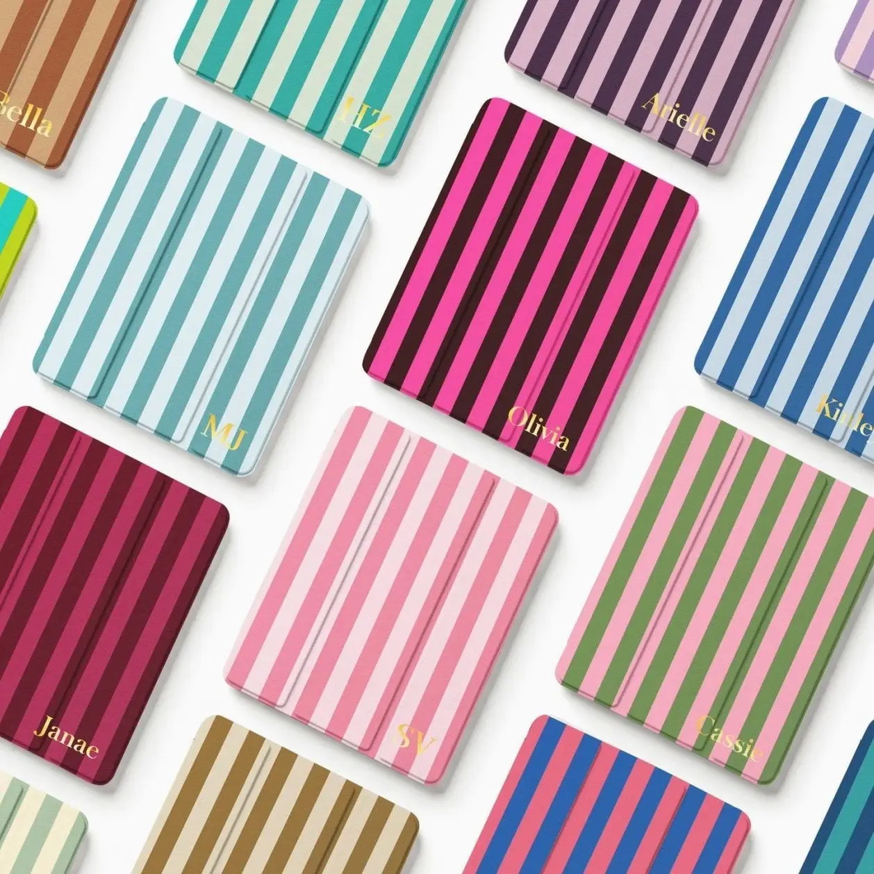 Colorful Striped iPad Case, Personalized Cover with Name, Custom iPad Case for iPad Pro M4 M3 11" 13", Air 7 M3, iPad 11th Gen A16, Mini 7
