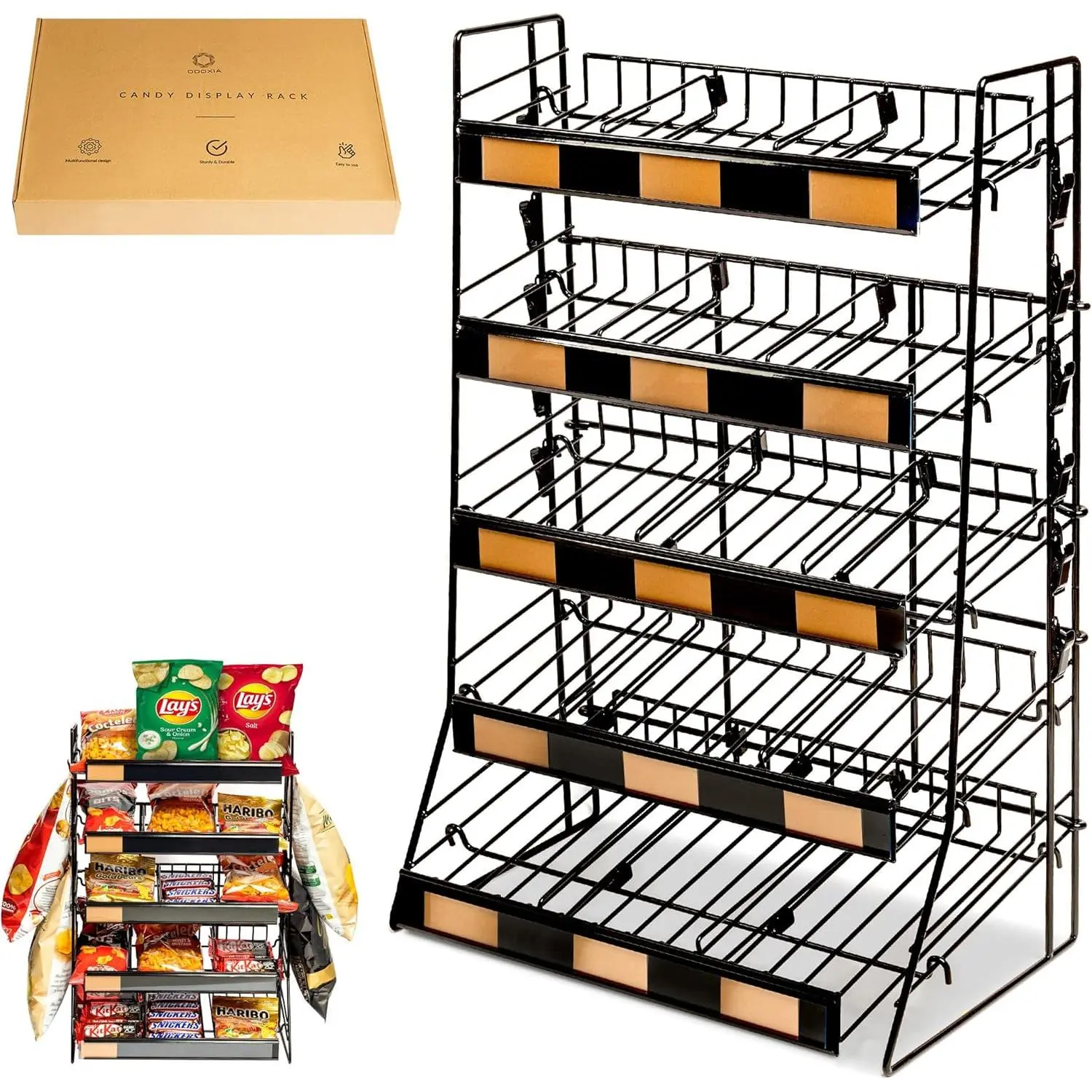 Candy Display Rack | Countertop Snack Organizer for Stores & Office | Chip Rack & Snack Stand for Counter Displays | Merchandising Shelf for Candy, Chips & Snacks