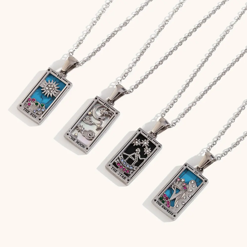 Vintage Tarot Card Chain Necklace, Silver Plated Stainless Steel Symbolic Pendant for Women & Men, Adjustable 41-50cm Chain, Chain Jewelry Necklaces