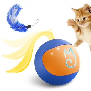 Migipaws 2-in-1 Interactive Cat Toy Ball – Paw Friendly Kicking Chasing Ball with Bonus Fluffy Tail for Indoor Cats Random Rolling Auto Escape Corners Tangle-Free Quiet USB Rechargeable
