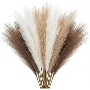Pampas Grass Decor 21.7 Inch 30pcs, Faux Pampas Grass White Beige Brown Ultra Fluffy No Shedding for Boho Home Bedroom Wedding Vase Filler Dried Flower Arrangement