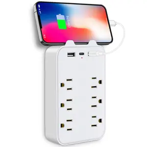 Surge Protector Outlet Extender, 6 AC Outlets & 2 USB Ports & 1 USB-C Port Wall Mount Surge Protector, Wall Outlet with Overload Protective for Home & Office
