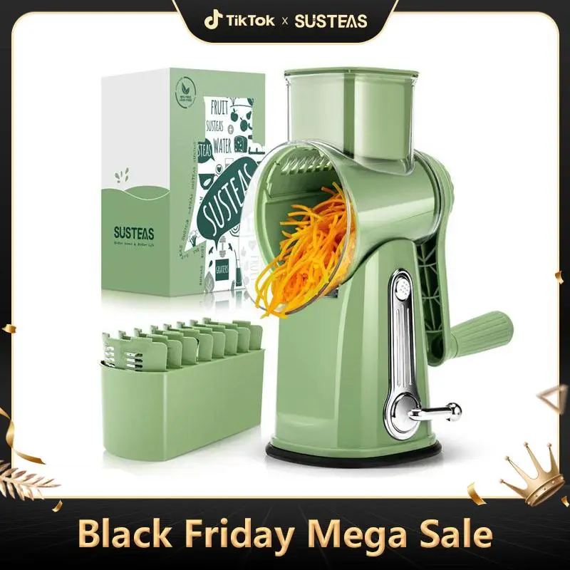 SUSTEAS Mother's Day Rotary Cheese Graterwith Handle for Kitchen - Food Chopper andVegetable Grater Rotary with 5 Well-DesignedBlades and Powerful Suc