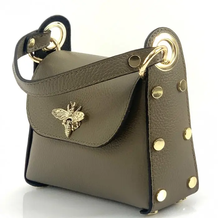 Tendenza Vittoria Light Taupe Edition – Mini Premium Structured Bag with Gold Bee Accent
