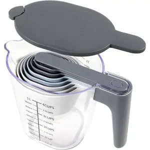 Measuring Cups and Spoons Set 10 Pieces Stackable with Lid BPA Free Dishwasher Safe for Liquid Dry Kitchen Cooking Baking Stackable Design Safe for Home Kitchens
