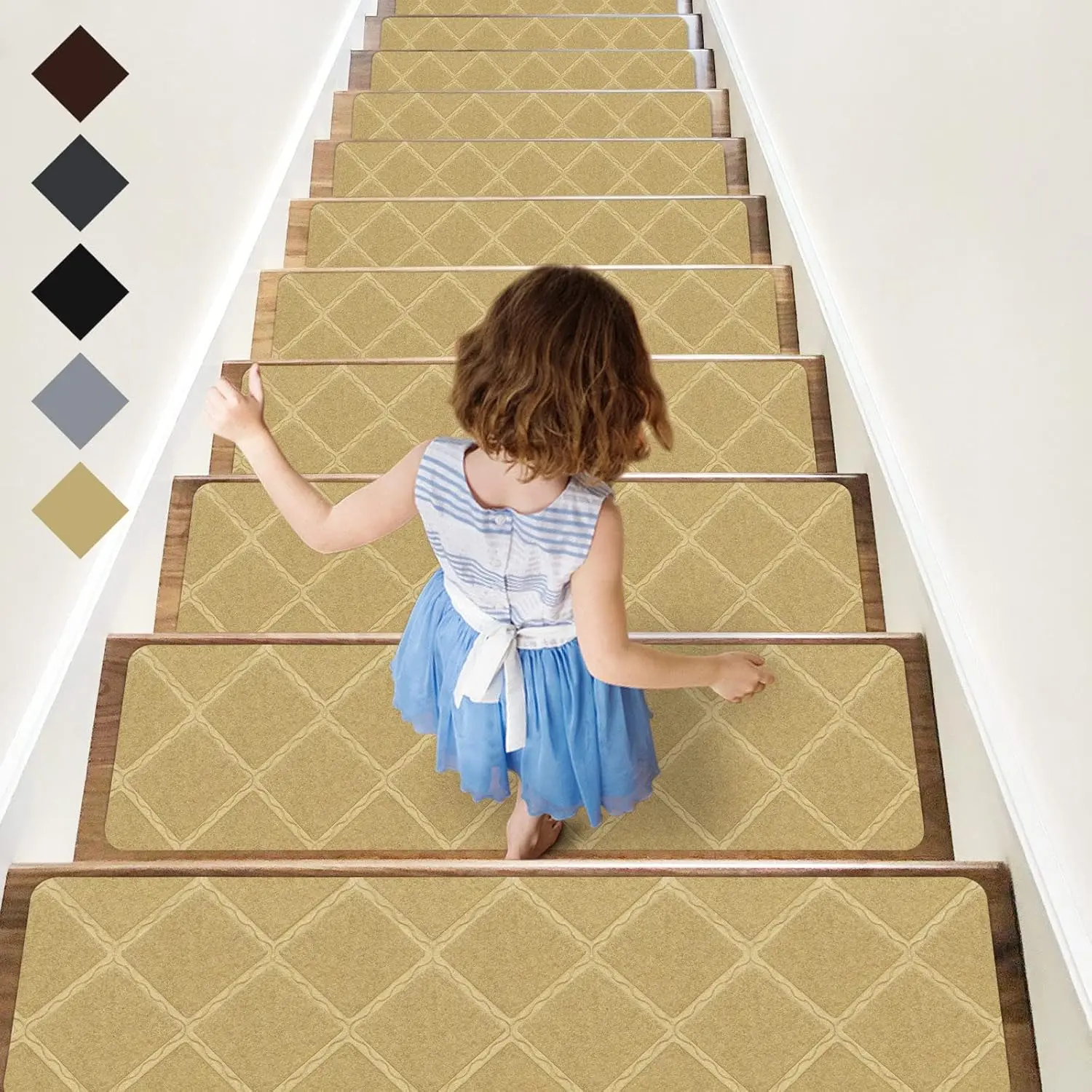 Stair Treads Carpet Non-Slip Indoor 15 count  Stair Treads Rugs Anti Moving Modern Stair Runners Safety for  Dogs, 8" X 30",  Beige
