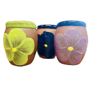 3-Cantarito de Barro Engobe para Shot - Various Designs in Assorted Colors - Clay Shot Cup with Engobe Finish - Drinkware, Mug Washable - 3 pack