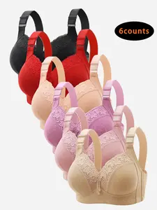 6 Piece Set Lace Backless Adjustable Buckle Women's Underwear Comfortable Breathable Daily Bra Plus Size Magnetic Free Wirefree Fixed Cup Bras