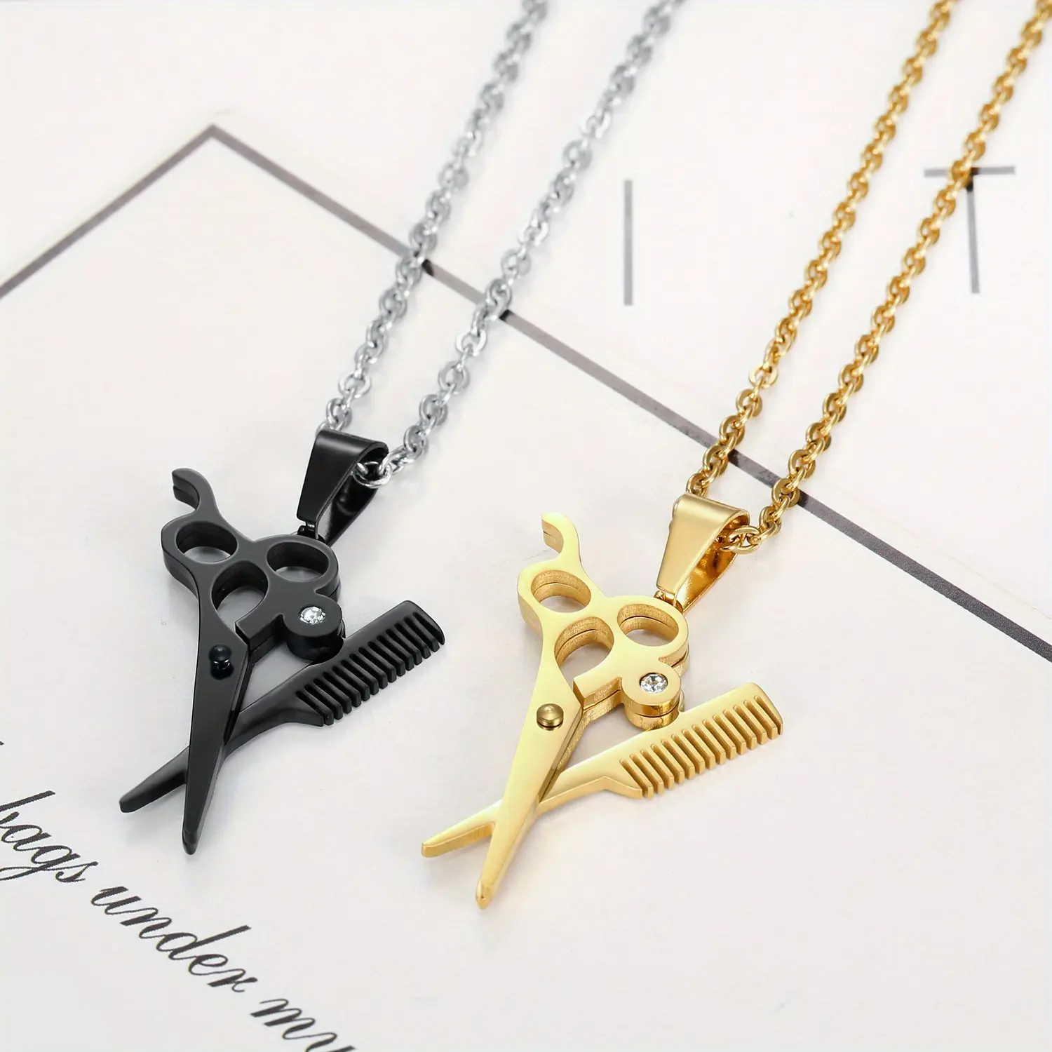Unisex Scissor-Shape Stainless Steel Hairdressing Scissors Pendant Necklace Set, Exquisite Chain Jewelry, Fashionable Jewelry Accessories