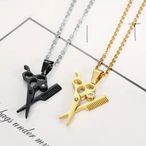 Fashion Creative Hairdressing Scissors Pendant Stainless Steel Necklace Jewelry