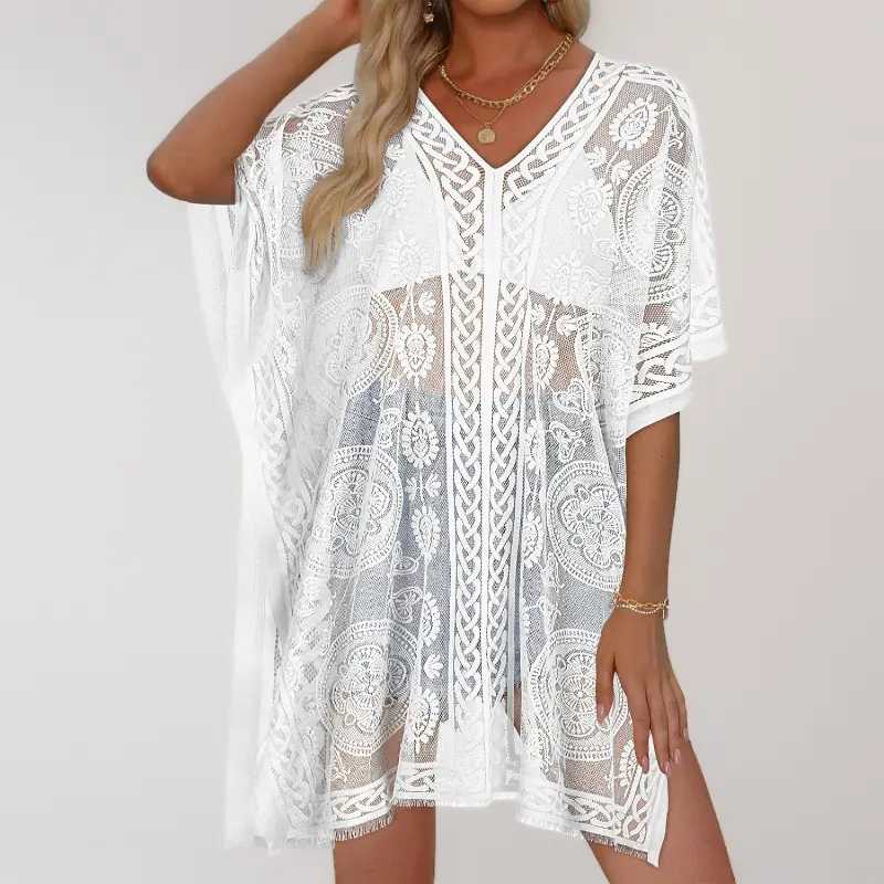 fitted lace dress with sleeves WHITE LACE DRESS WITH LONG SLEEVES main image 1