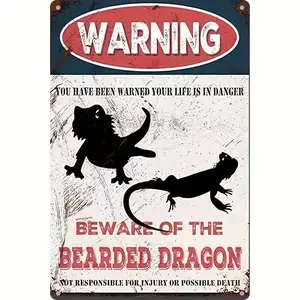 1pc Retro Metal Aluminum Tin Sign, "Beware Of The Bearded Dragon", Vintage Plaque Decor, Wall Art Decor, For Room Decor, Home Decor, Restaurant Decor, Bar Decor, Cafe Decor, Garage Decor, 8x12In, Event & Party Supplies7/30