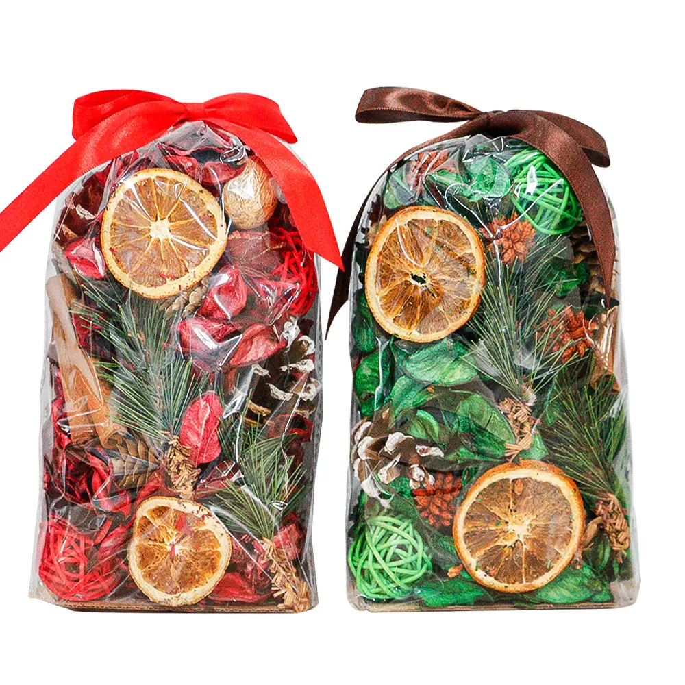 Qingbei Rina Christmas Potpourri Bags,Cinnamon/Apple/Pine Scented Potpourri Bowl Filler,Winter Holiday Decorative Dried Flowers,Home Fragrance Sachet of Petal, Vase Filler,2 Bags,20 oz(Red+Green)