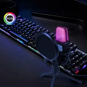 RGB Gaming Microphone, 1 Set USB Wired Microphone with Stand, Portable Anti-noise Microphone for Music Recording, Live Streaming, Broadcast Recording