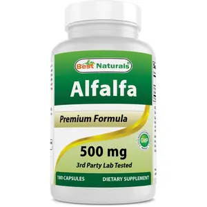 Best Naturals Alfalfa 500 mg 180 Capsules - Premium Formula Rich in Vitamins & Trace Minerals for Energy & Vitality